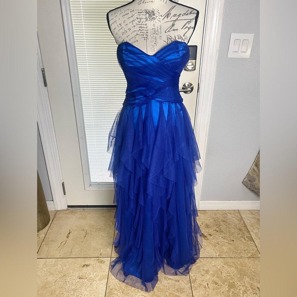 Roberta Vtg 90’s Royal Blue Cascading Tiered Ruffle Formal Tulle Satin Dress 4